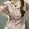 Plain Weave T Shirt With Lace Embroidery For Summer Casuals