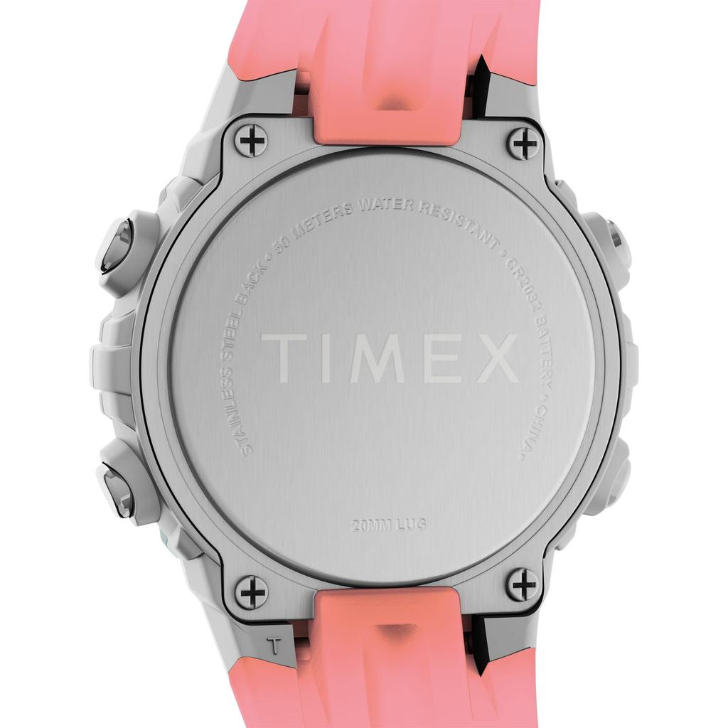 Часы Timex Uni Digital 33 мм — розовый ремешок, цифровой циферблат, серебристый корпус, розовый/серебристый оттенок/цифровой.