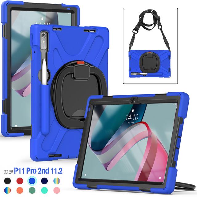 Kids Stand Case For Lenovo Tab P11 Pro Gen2 Xiaoxin Pad Pro 2022 11.2 inch TB132FU 138FC 360 Rotating Armor Cover Shoulder Strap