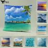 45x45cm Blue Ocean Seascape Pillow Cover Simple Beach Landscape Home Sofa Decorative Pillowcase Bedroom Waist Cover Cushion