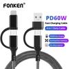 FONKEN 4 In 1 USB Cable 3A USB C To Lightning Cable For iPhone 15 14 13 Pro Fast Charger 3A PD60W Type-C USB For Samsung Xiaomi Data Cord