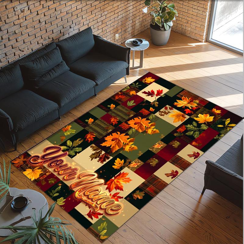 Forest Nature Theme Crystal Velvet Rug Personalized Custom Name Text Soft Floor Mat Home Decor