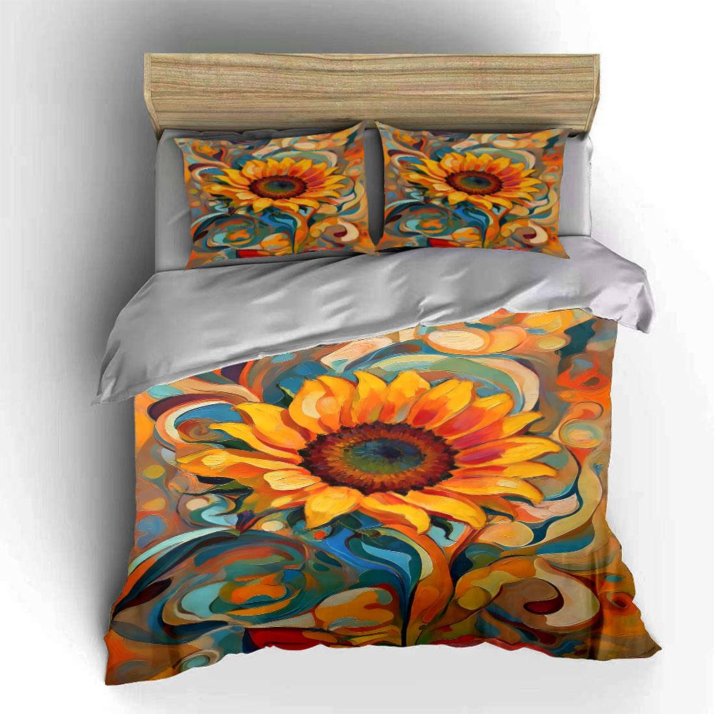 Vibrant sunflower swirl pattern. Bedding sets Duvet cover sets Duvet covers Pillowcases(1 * Duvet Cover 2 * Pillowcases, without duvet insert)