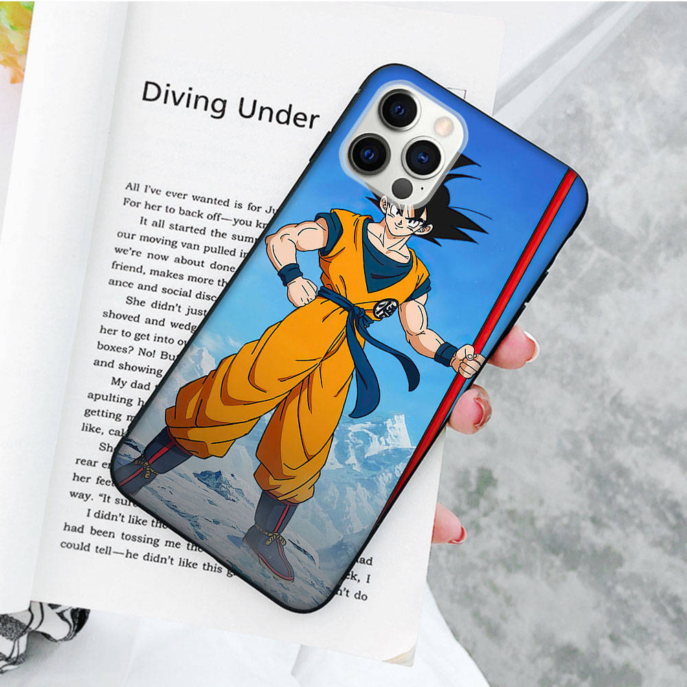 Мягкий черный чехол JW83 Dragon Ball Goku для iPhone 16 15 Plus 14 13 Pro 8 SE XR XS Max P30 Nova 5T Y5P Y6 Y7 Y8P Y9 Realme C30 C33 C31 VIVO Y36 V27