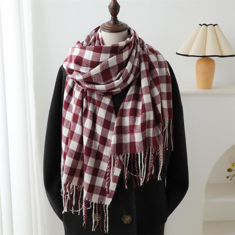 Korean Version Plaid Imitation Cashmere Scarf Fashion Simple Versatile Warm Scarf Women'S Fringed Shawl