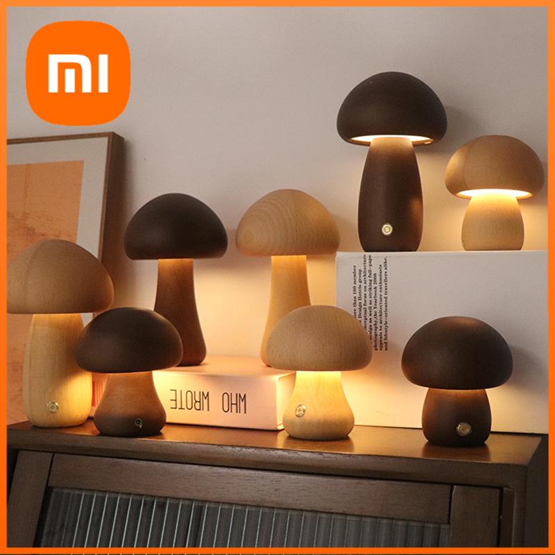 Xiaomi INS светодиодный ночник с сенсорным выключателем, деревянный милый гриб, прикроватная настольная лампа для спальни, детской комнаты, ночники для сна