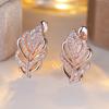 Leaf Shape Hoop Earrings for Women Shiny Gold Color Cubic Zircon Elegant Temperament Wedding Bridal Jewelry