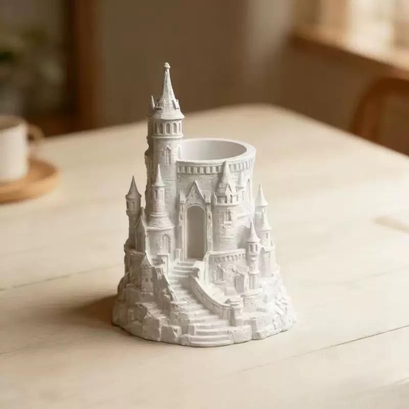 1 шт. Темный держатель для ручек в форме замка, 3D-печать, винтажный архитектурный контейнер для ручек, настольный органайзер