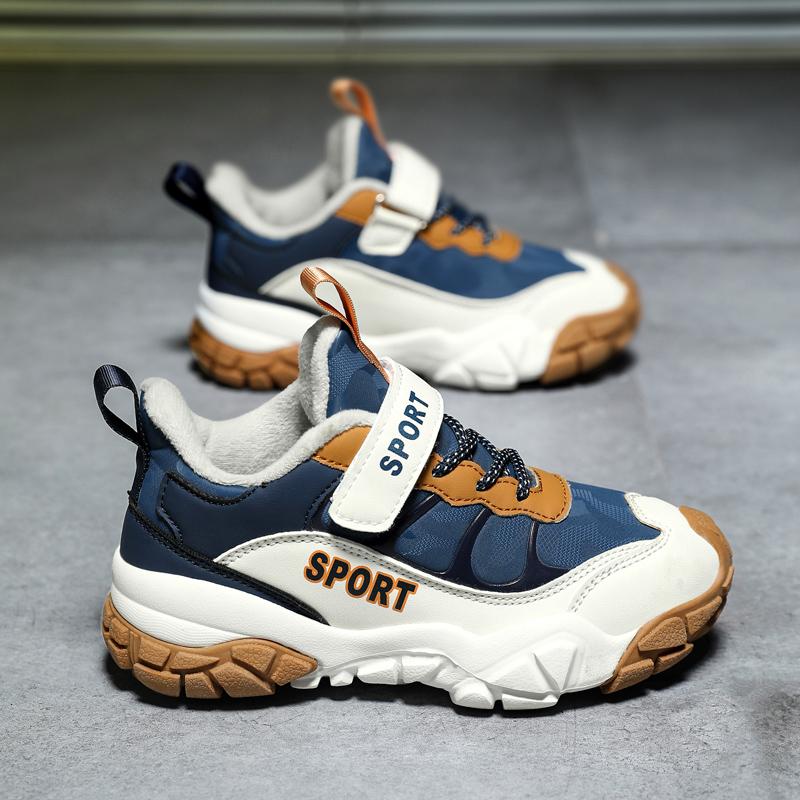 28-39 Детские зимние большие липучки с бархатом теплые модные спортивные и повседневные хлопковые ботинки зимние сапоги