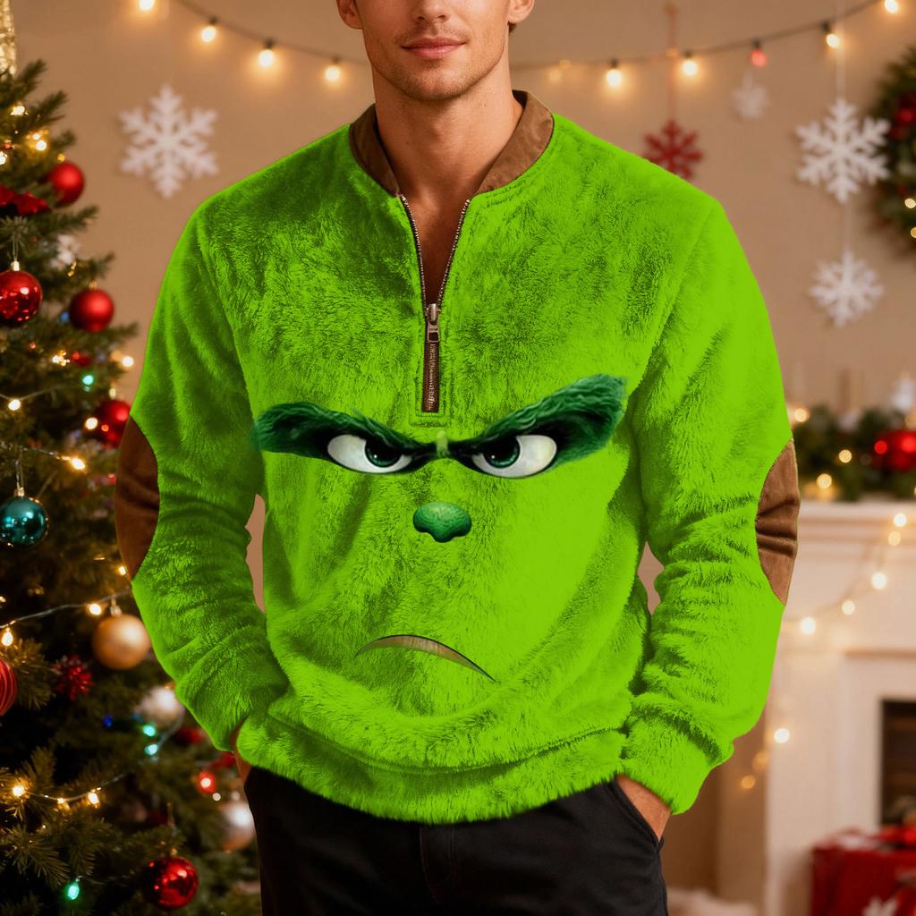 Mens Christmas Sweater Zip Up Sweatshirts Vintage Knit Graphic Sweatshirt Xmas Stand Collar Pullover