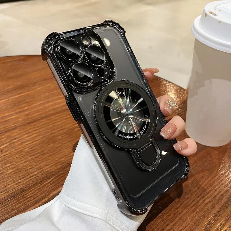 Роскошный противоударный чехол с магнитным кронштейном для iPhone 16 15 11 12 13 14 Pro Max Plus для Magsafe с чехлом-подставкой