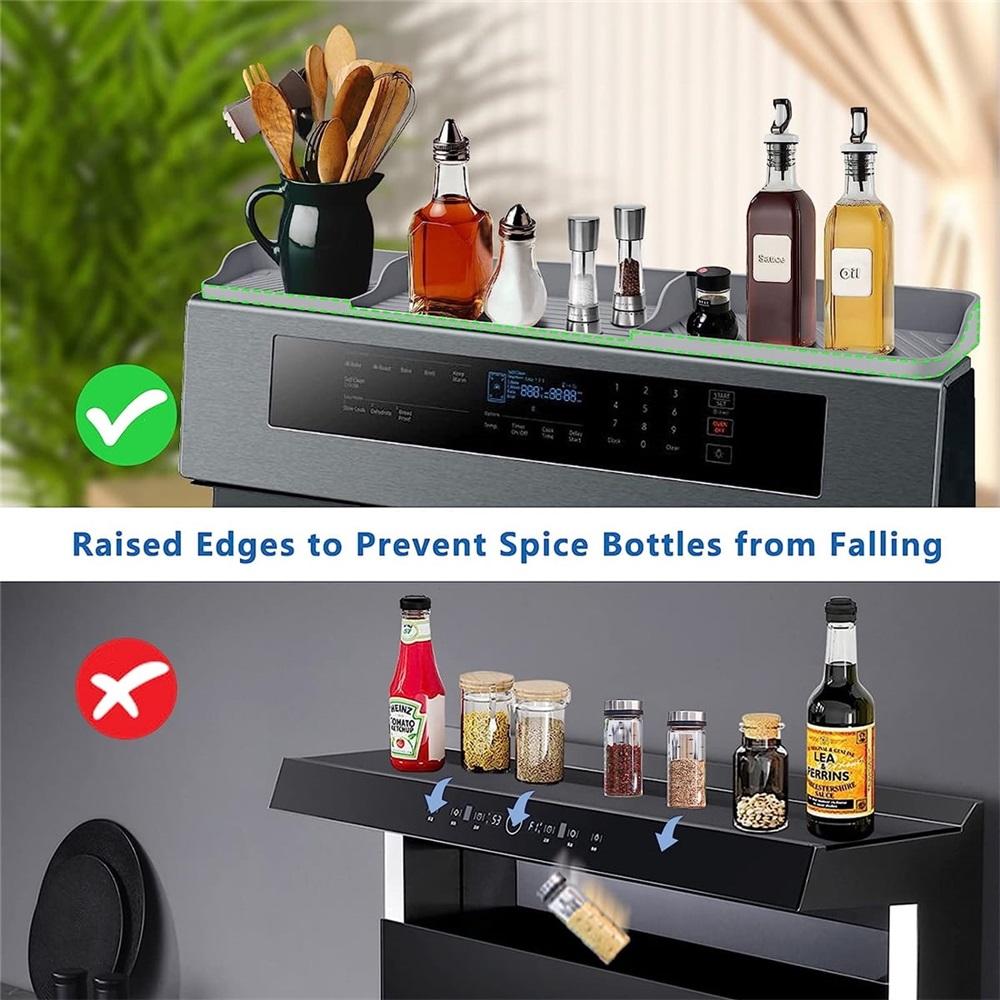 30-inch kitchen stove top rack, stainless steel built-in non-slip rubber mat spice rack for flat-top stoves, kitchen organizer rack