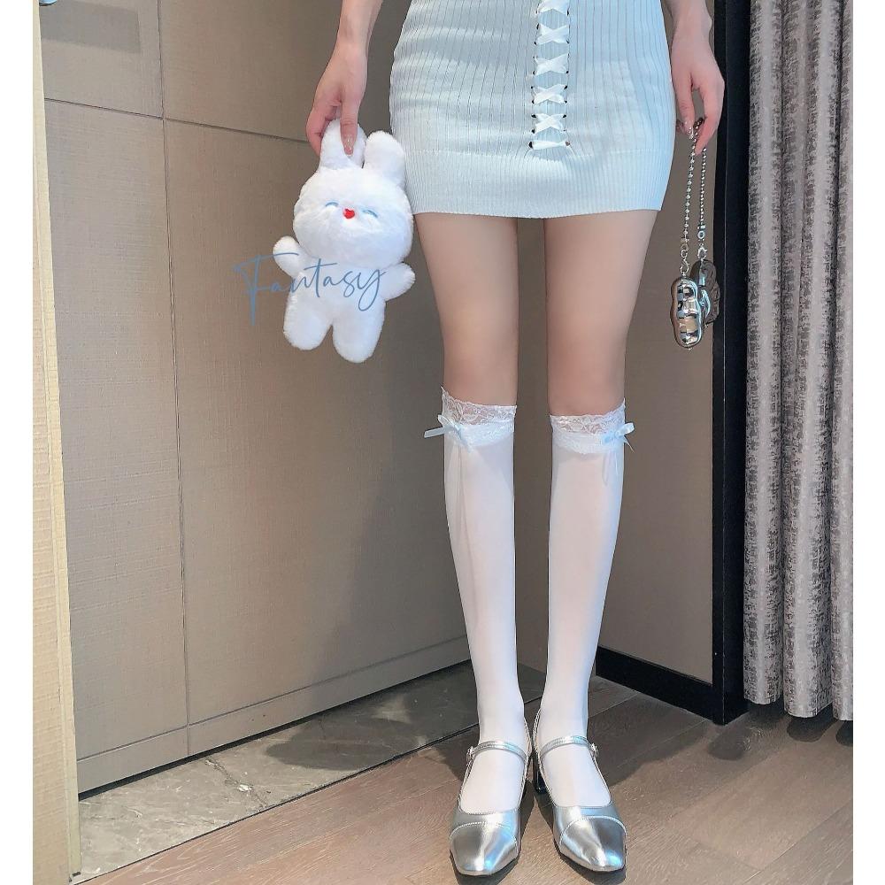Lolita Pure Desire Summer JK Bow Velvet Balleting Socks Medium Tube Socks Lace Tele Socks