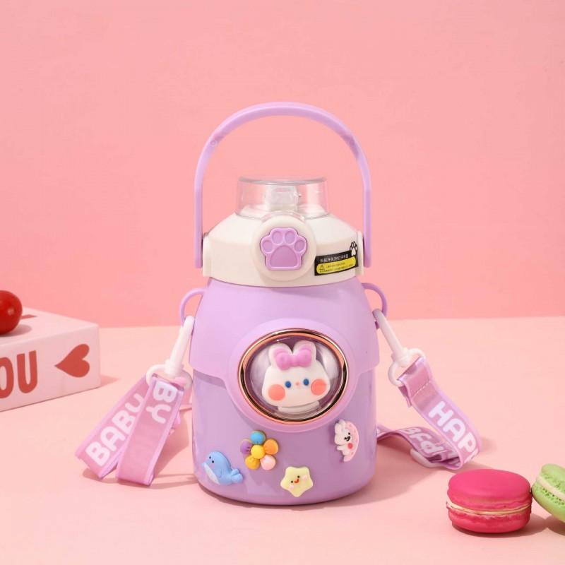 Cute Cartoon Kids Insulated Stainless Steel Water Bottle With Handle Straw 650ml Vacuum Thermos School Travel