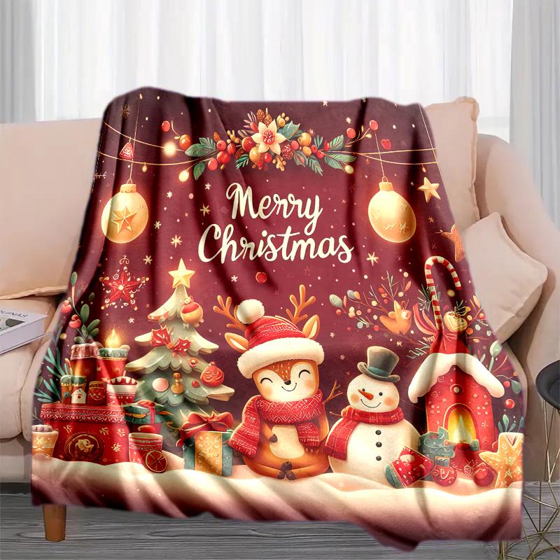 Merry Christmas Festive Greetings Blanket Soft And Comfortable Blanket Digital Printing Machine Washable Bedroom
