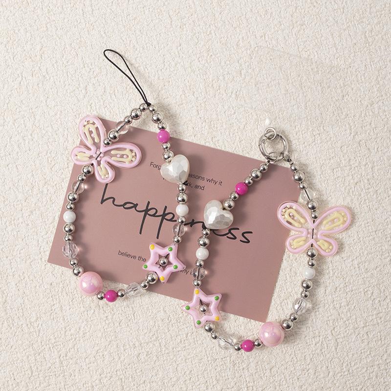 Pink Bow Dopamine Phone Lanyard: Anti-Lost Electroplated Chain Wrist Strap