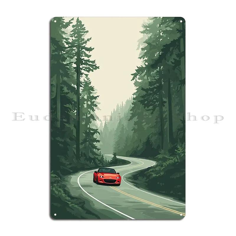 Driving Mx In Pine Forest After A Light Rain Metal Sign Cinema Cave Bar Iron Living Room Tin Sign Poster