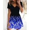 Summer Fashion Women's V Neck Short Sleeve Retro Pattern Printed  Dress Sex Short Skirt Dresses