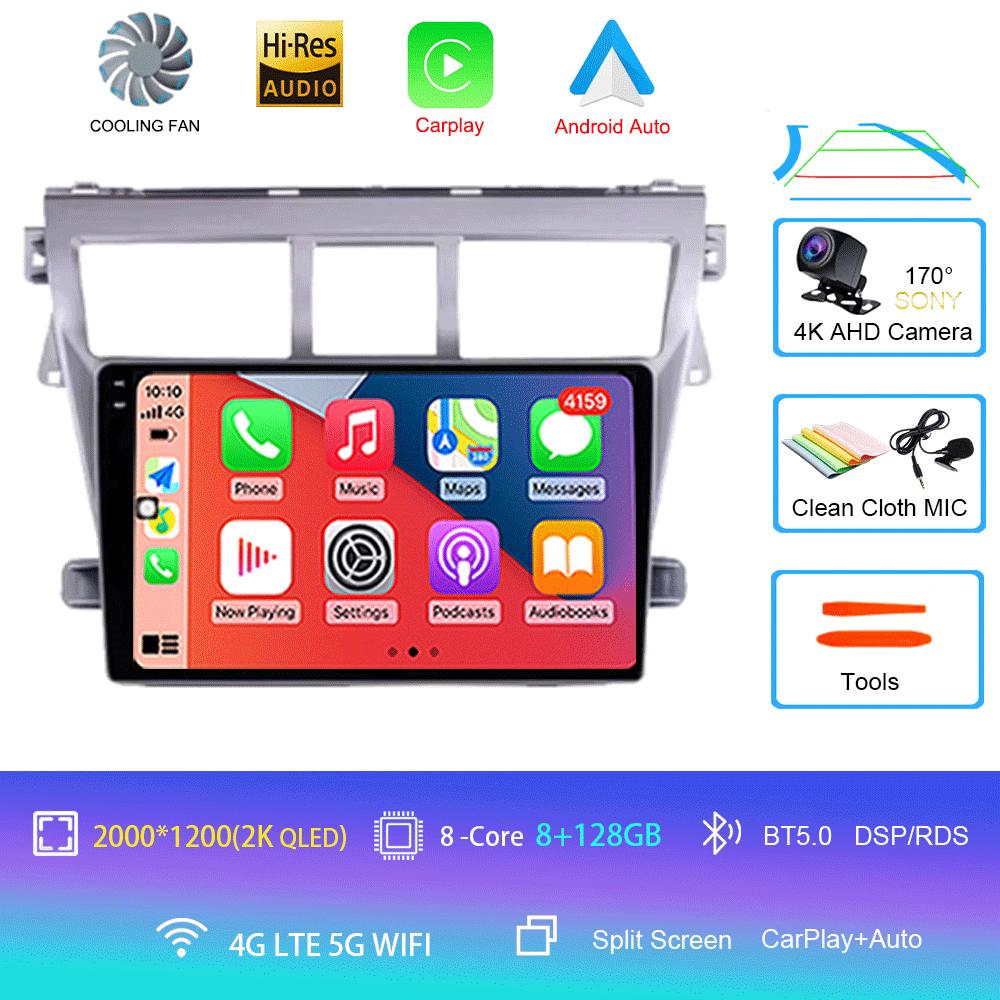 Для Toyota Vios Yaris 2007 2008 - 2012 9-дюймовый автомобильный стерео радио мультимедийный видеоплеер Android 14 Auto Carplay GPS навигация