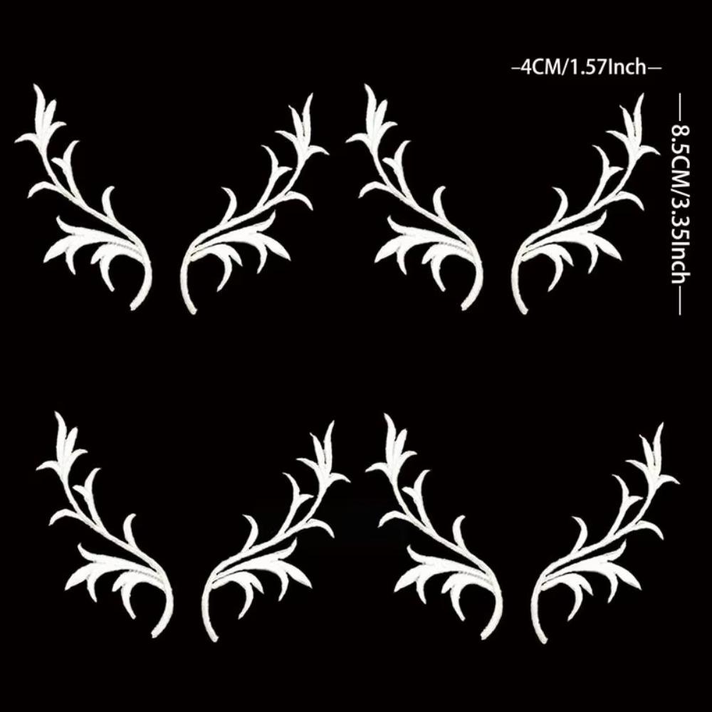 4 Pairs Deer Antler Embroidery Patch Decorative Applique Sew on Patch  For Clothing Dresses