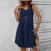 Женская мода лето весна однотонный принт без рукавов с круглым вырезом и высокой талией повседневные платья