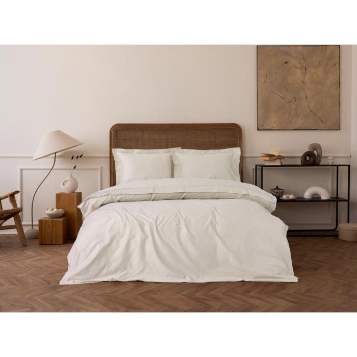 Parure de lit - 1 housse de couette 220 x 240 cm + 2 taies d'oreiller 60 x 60 cm - Satiné 100% coton - Beige