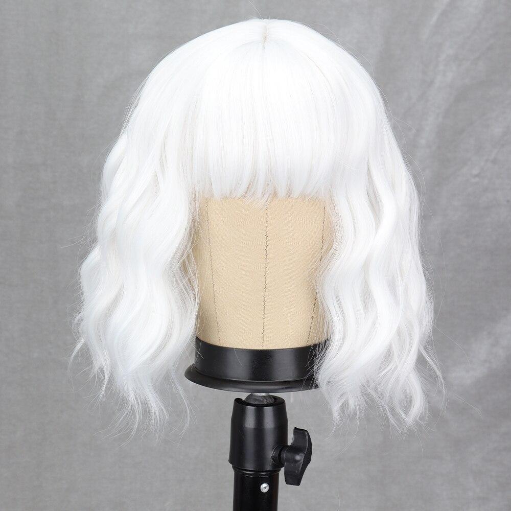 MISS WIG Женская мода Короткий волнистый парик с челкой Синтетическое волокно Чистый белый волнистый парик Косплей Одежда для вечеринок на Хэллоуин
