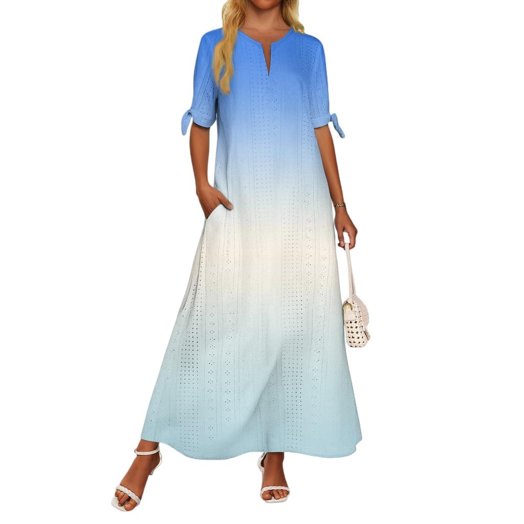 Женское повседневное модное темпераментное элегантное платье макси с принтом градиентного цвета на талии