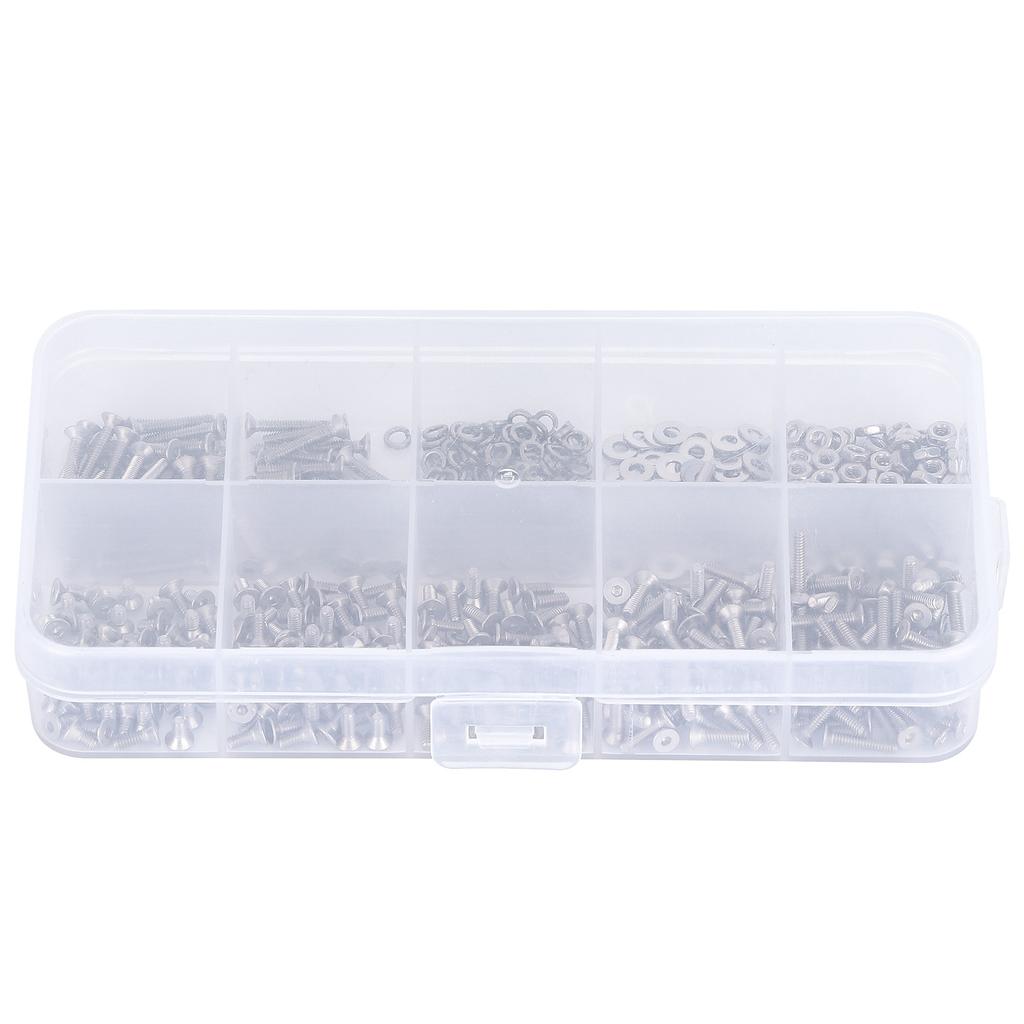 600PCS Stainless Steel Countersunk Hex Socket Bolts Hex Nuts Washers Assortment Set