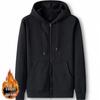 Men's 2024 Winter Solid Color Hooded Cardigan: Thickened Cotton, Velvet-Trimmed Zipper Sweatshirt, Loose Slim Fit, Trendy Top