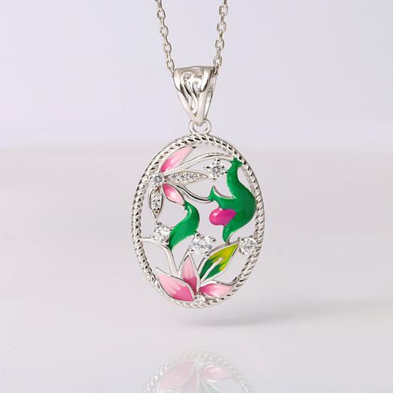 Леди эмаль цветок горный хрусталь овальные висячие серьги ожерелье кольцо ювелирный подарок