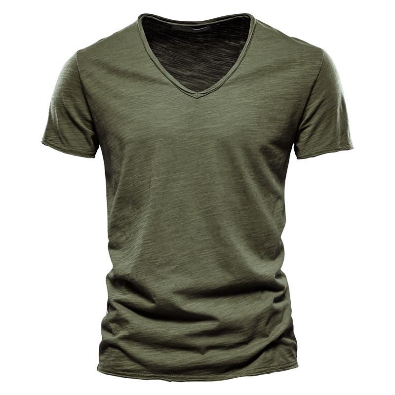 Summer Men's Solid Bamboo Cotton V-Neck T-Shirt - Hot Selling European & American Style