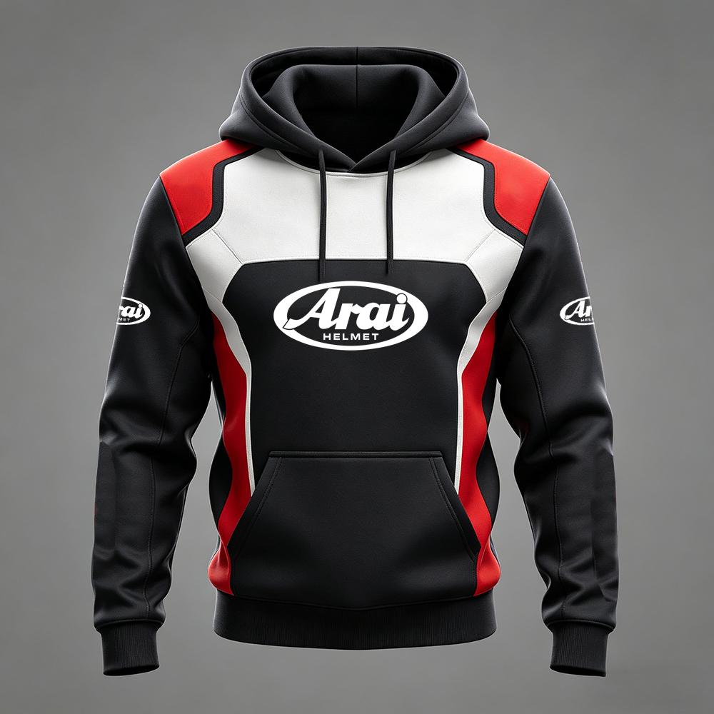 Men's Arai Racing Hoodie - Red/Black/White Color Block Motorsport Sweatshirt