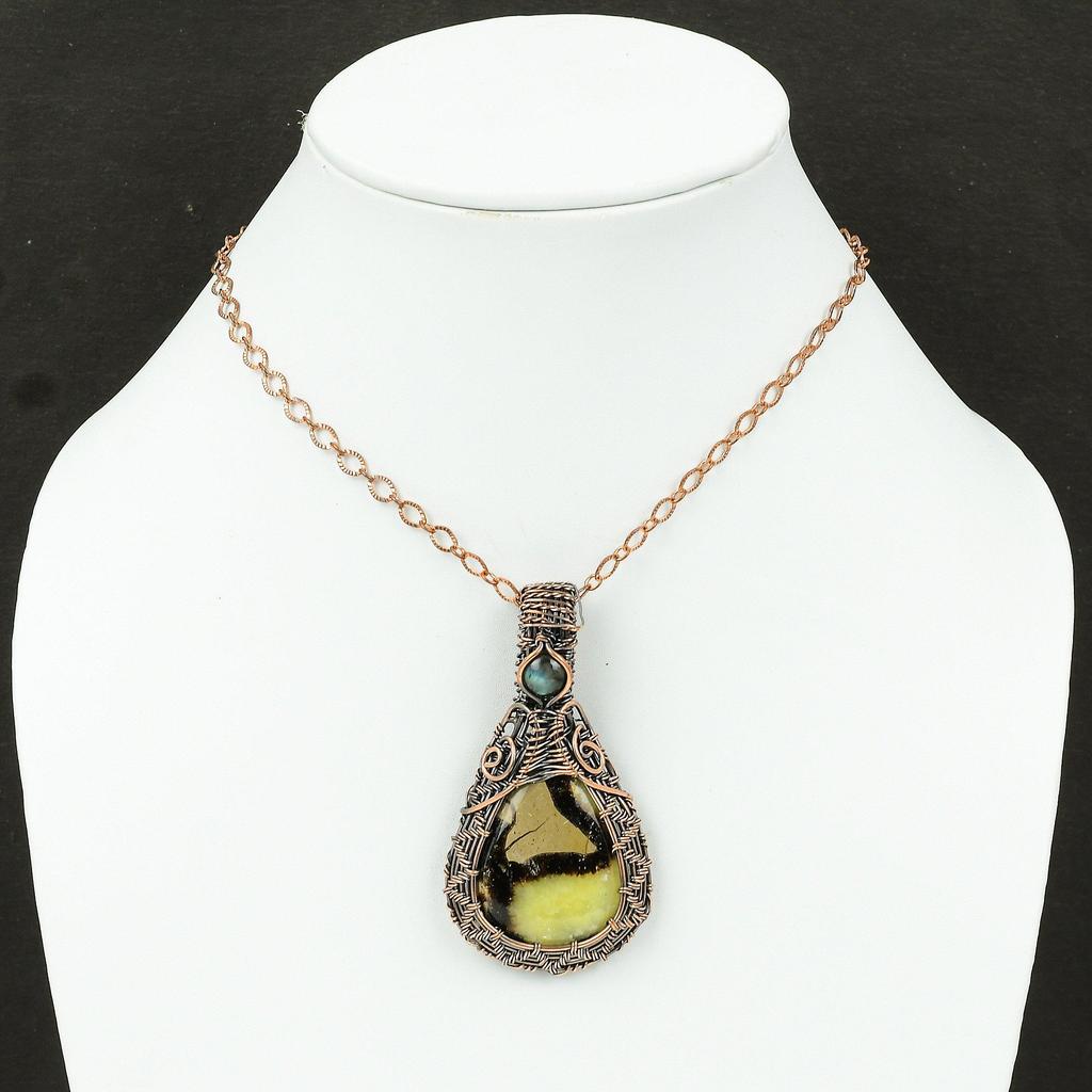 Септарианский кулон, обернутый медной проволокой, дизайнерский кулон, лабрадорит, драгоценный камень, кулон ручной работы, медное украшение, подарок для матери