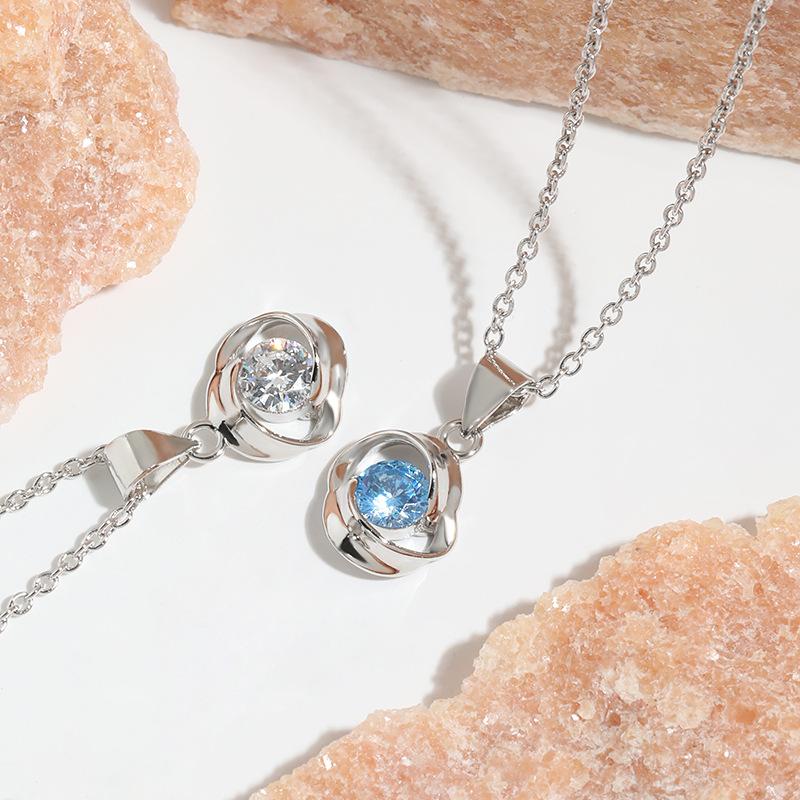 Ожерелье с подвеской Rose Love Topaz на день рождения подруги, универсальное ожерелье Lake Blue Zirconia Ocean Heart