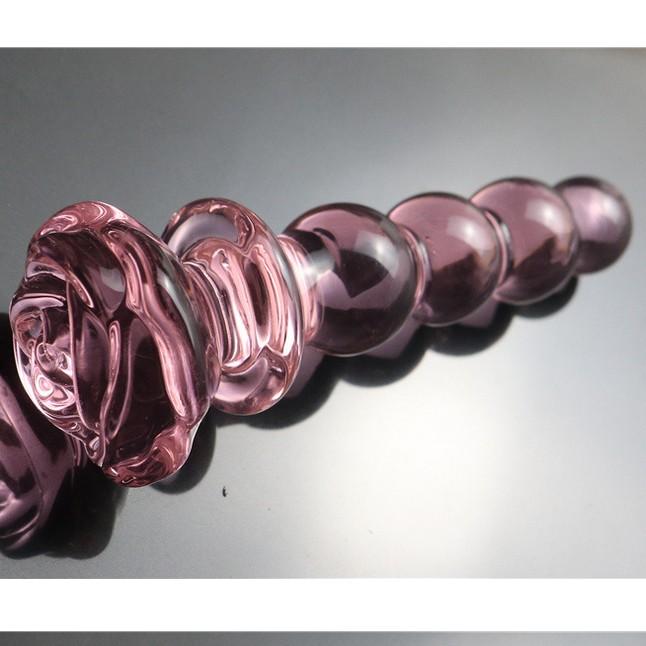Anal masturbation Glass anal plug pink Four beads pull bead Rose 3.5cm BDSM SM Sex Toys unisex Gay' Anal Expansion Massage Thread