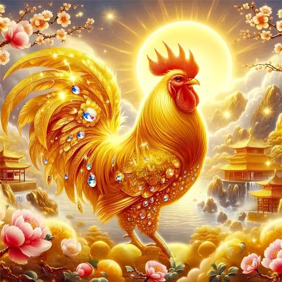 Embroidery 5d Diydiamond Rooster Golden Landscape Painting Square Round Animal Mosaic New Cross Embroidery Water Diamond Craft