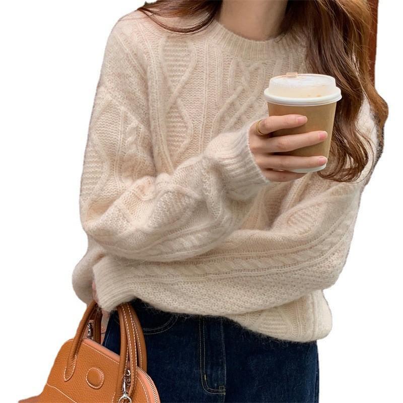 Soft Knit Sweater Women Loose Fit Round Neck Chunky Cable Stitch Pullover In Solid Colors Casual Winter