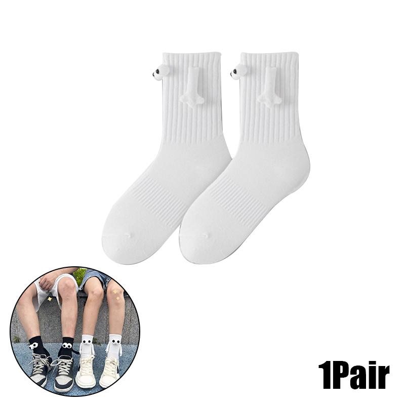 Magnetic Socks with Hands Women Men Fashion Black White Funny Cute Cartoon Eyes Couple Mid-tube Socks for Gifts