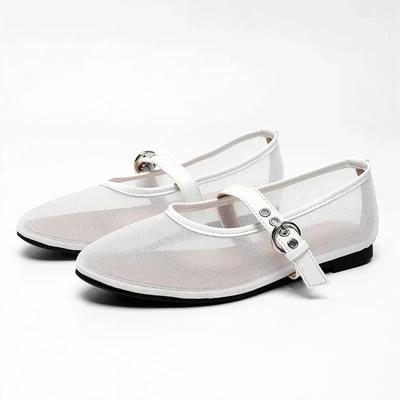 Модные высококачественные сетчатые дышащие женские туфли Мэри Джейн с металлической пряжкой на низком каблуке, балетки с нескользящей мягкой подошвой, удобные балетки