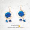 E1382 Асимметричные серьги в японском и корейском стиле: Синее Звездное Небо, Луна, Дизайн Планеты