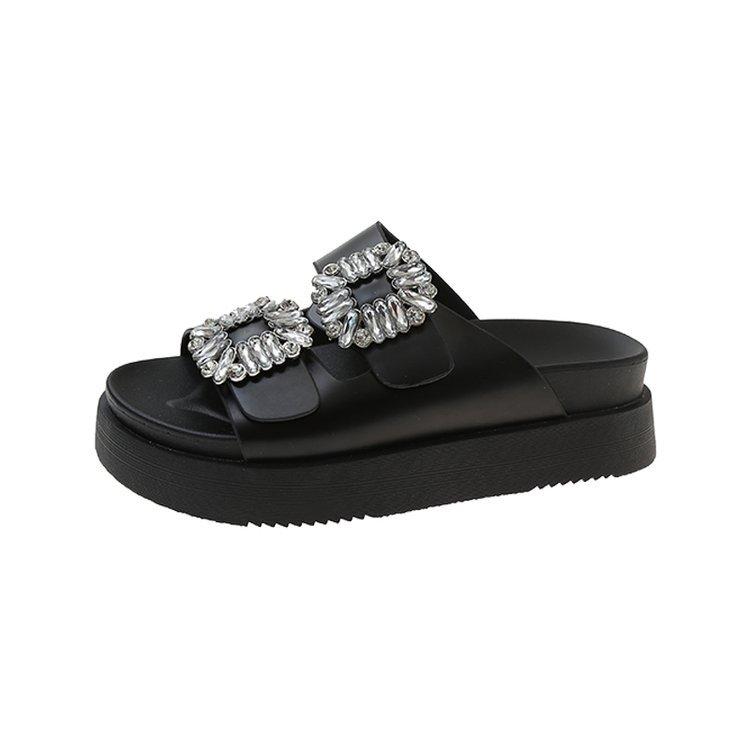 Summer New Casual Flip-flops Square Buckle Diamond Double with Thick Bottom Beach Sandals Women Wear Slippers P735