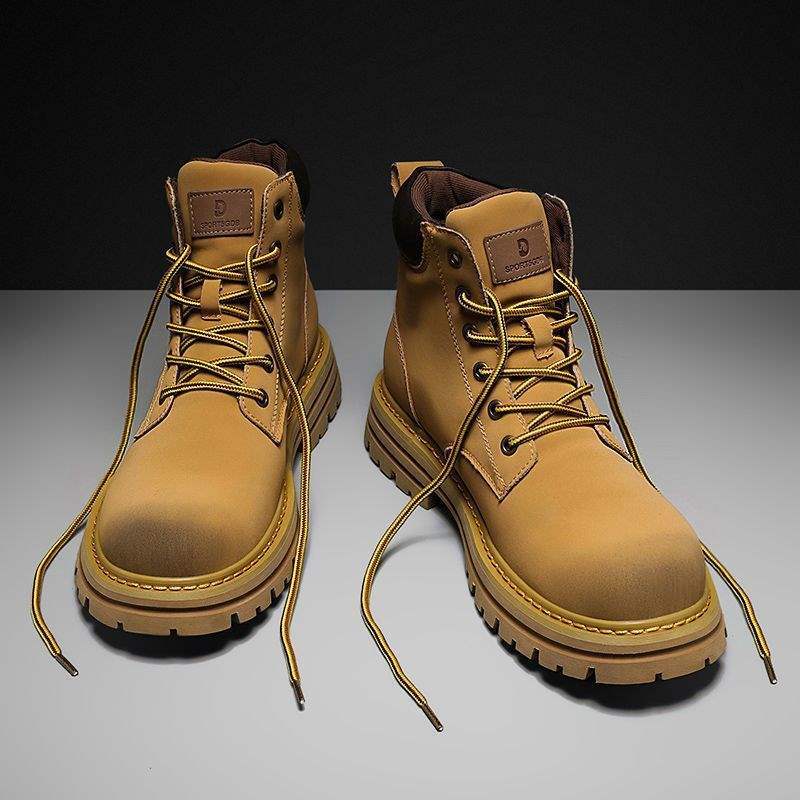 Bumblebee Martin boots men's high-top autumn men's rhubarb boots velvet cotton shoes trendy tooling boots yellow short boots