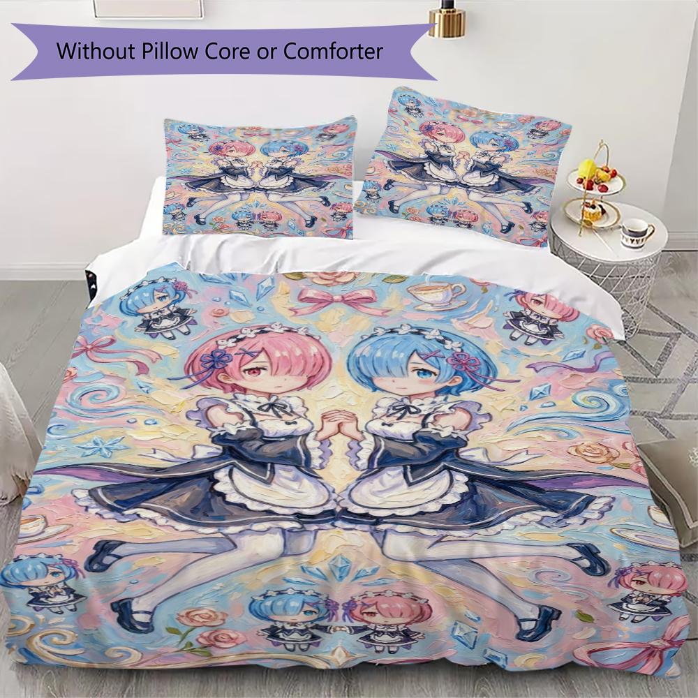 ReZero Pattern Bedding uilt Set uilt Cover Pillowcase Home Decoration Birthday Gift (1 * duvet cover + 2 * pillowcase without core)
