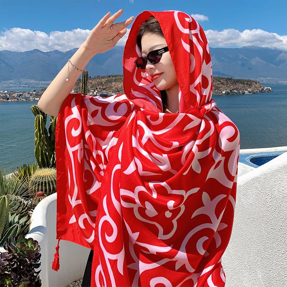 Пляжная шелковая шаль в стиле бохо, тонкая накидка на бикини, шикарный шарф, женская накидка