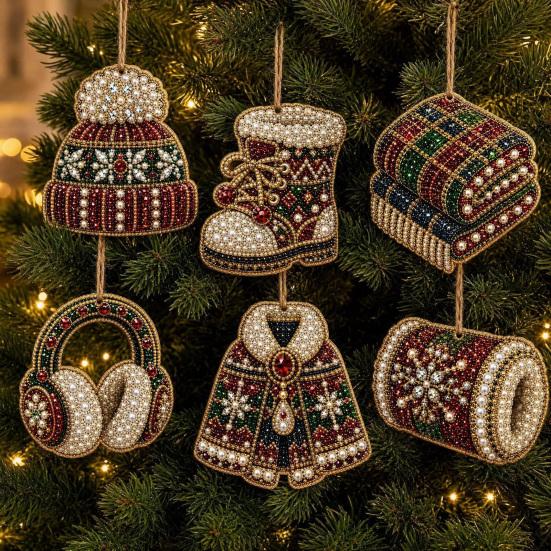 Сезонное Праздничное Подвесное Украшение 6 Шт. Рождественский Набор для Творчества DIY с Искусственным Жемчугом, Украшения, Арт-Декор со Стразами для Вечеринки, Украшение для Елки