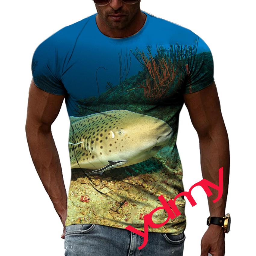 Summer Leisure Sharks And Whales Pattern Men's T-shirt Hip Hop 3D Print Personality  Rod Neck Short Sleeve Tops Fashion Clothes