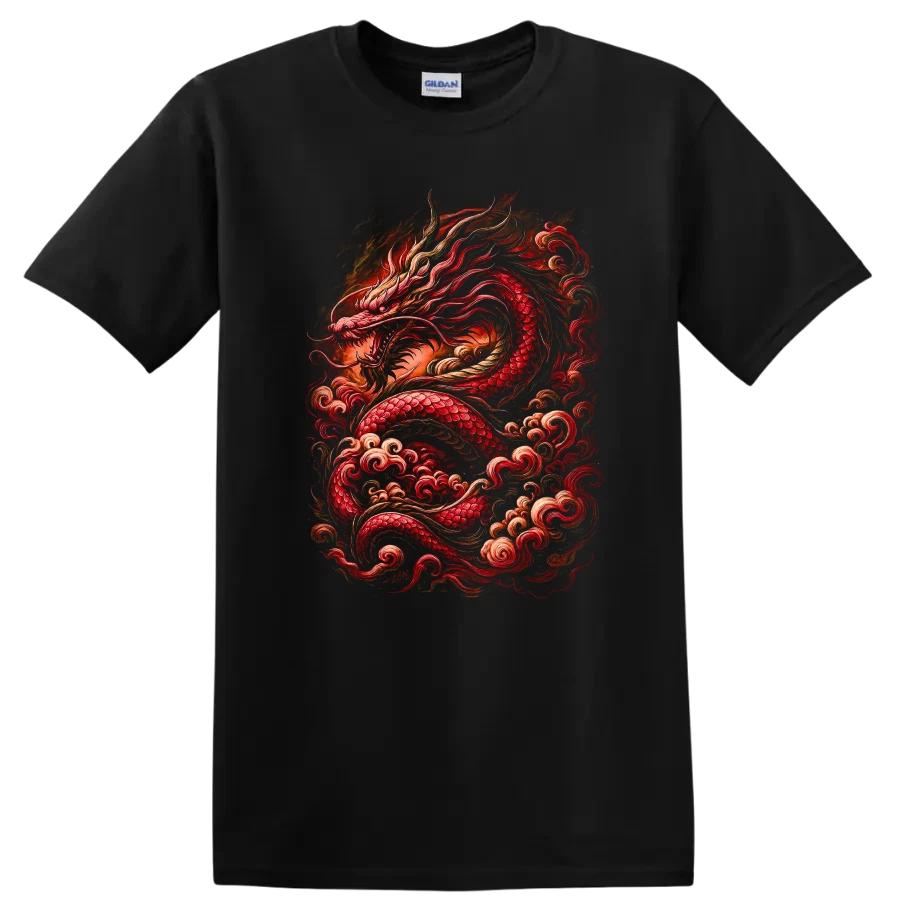 Red Dragon Japanese Style T Shirt Asian Art Tattoo Design Unique Tee