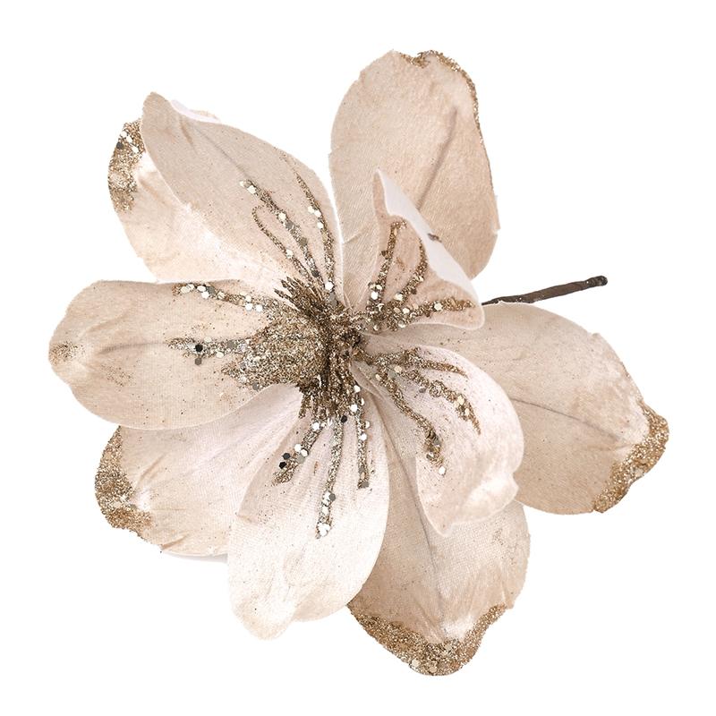 24CM Velvet Artificial Magnolia Christmas Flowers Bouquet Christmas Tree Ornaments Home Room Decoration New Year Gift