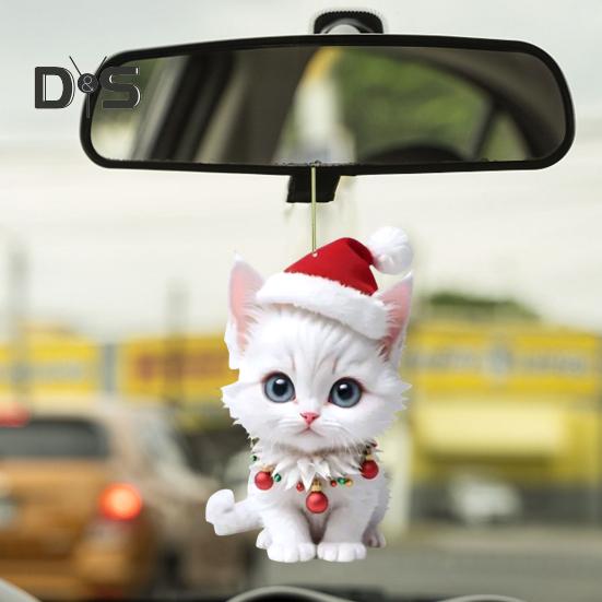 Подвеска в виде котенка со шляпой, подвесное украшение для зеркала заднего вида автомобиля, акриловое мультяшное украшение для салона автомобиля, рождественский подарок